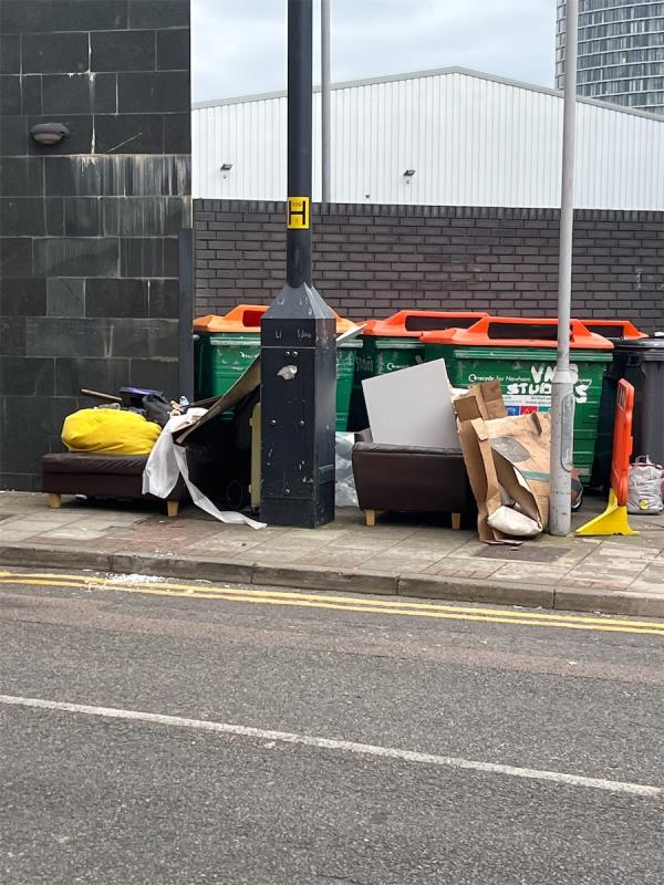Loads of detritus by the recycling bins -Flat 108, Burford Wharf, 3 Cam Road, Stratford, London, E15 2SQ