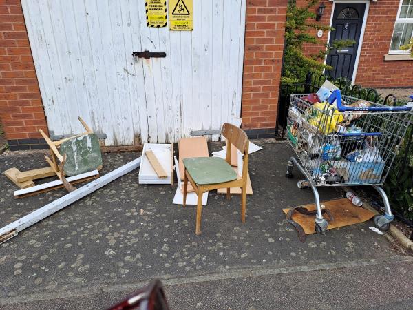 This rubbish has been here for a long time and has been reported several times. It is gradually increasing and will continue to do so until it is removed-64 Larchmont Road, Leicester, LE4 0BE