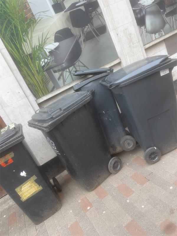 Bins blocking entrance to stations court they are not our bins. Get rid. They belong to sommar bar. Make them out then on their side of the street and not blocking our building entrance and bin store. Reported multiple times and still an issue. -6 Hotel Street, Leicester, LE1 5AW