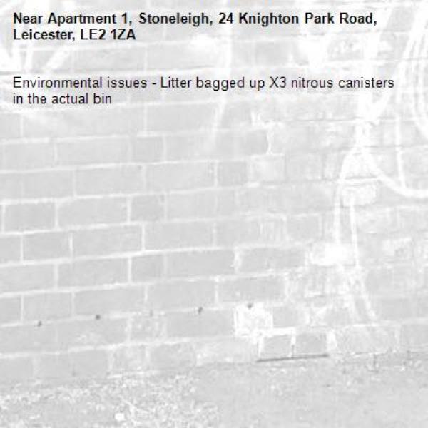 Environmental issues - Litter bagged up X3 nitrous canisters in the actual bin-Apartment 1, Stoneleigh, 24 Knighton Park Road, Leicester, LE2 1ZA