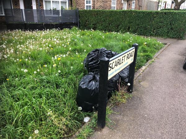 Junction of Boundfield Road. Please clear black bags of garden waste-1 Scarlet Road, London, SE6 1PP