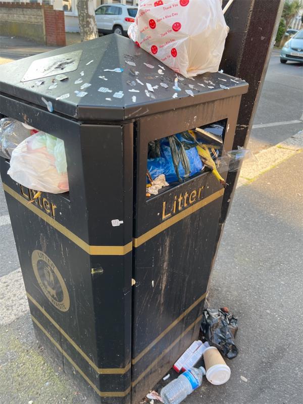 Overflowing rubbish bin-Saj Halal Meat, 184 Shrewsbury Road, Forest Gate, London, E7 8QJ