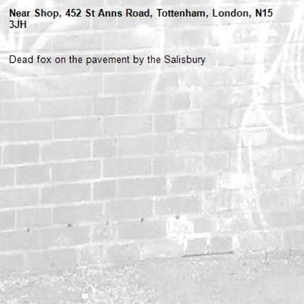 Dead fox on the pavement by the Salisbury -Shop, 452 St Anns Road, Tottenham, London, N15 3JH