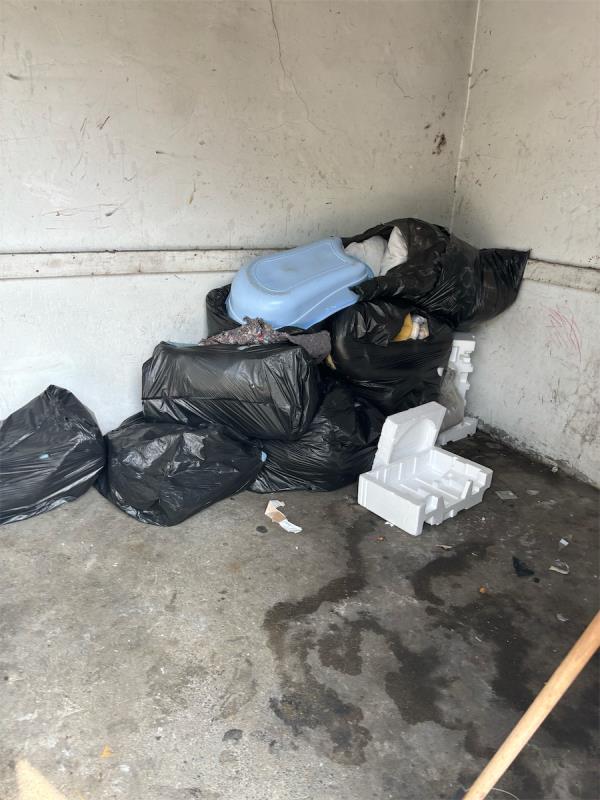 Can you please get a truck to pick all this up under shutter please as don’t want to fill bin back up needs a truck picking it up -18 Welsh Close, Plaistow, London, E13 8DU