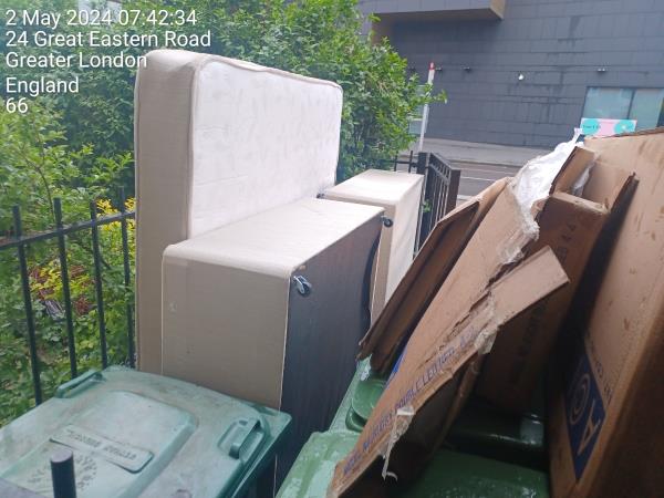 DUMPED BY TENANT ON GROUND FLOOR...PLEASE INVESTIGATE. 

Block  14 -24 Great Eastern road -14 Great Eastern Road, Stratford, London, E15 1BB