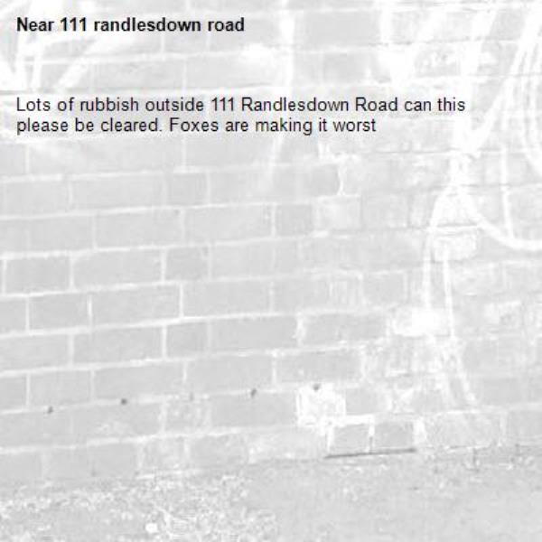 Lots of rubbish outside 111 Randlesdown Road can this please be cleared. Foxes are making it worst-111 randlesdown road