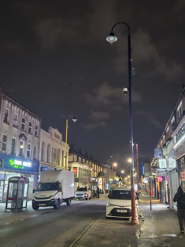 3 streetlights not working down the high street. Dangerous -119A, High Street North, East Ham, London, E6 1HZ