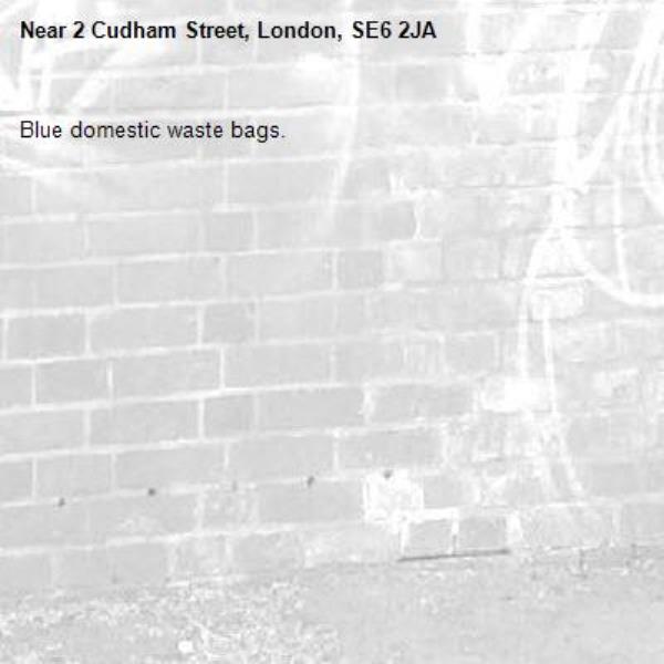 Blue domestic waste bags.-2 Cudham Street, London, SE6 2JA