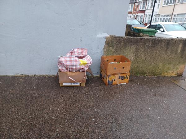 Cardboard boxes fly tipped at 16 Cheshunt Road, E7. -16 Cheshunt Road, Forest Gate, London, E7 8JD