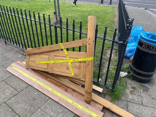 Wooden pieces from wooden bed to please be removed -1 Ringstead Buildings, Ringstead Road, London, SE6 2BN