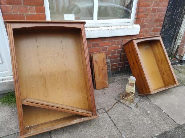Broken glass put outside with waste furnitures and black bins-61 Paget Road, Leicester, LE3 5HN