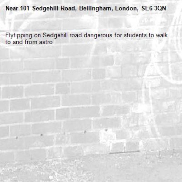Flytipping on Sedgehill road dangerous for students to walk to and from astro-101 Sedgehill Road, Bellingham, London, SE6 3QN