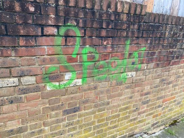 Spray paint on wall-Franklin House, Sandbourne Road, London, SE4 2NT