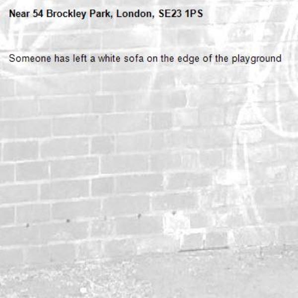 Someone has left a white sofa on the edge of the playground -54 Brockley Park, London, SE23 1PS