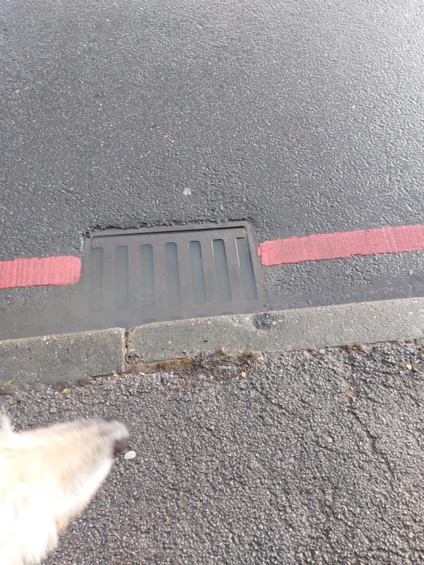 Road drain blocked. Reported before, many times.-134 Norcot Road, Tilehurst, Reading, RG30 6BT