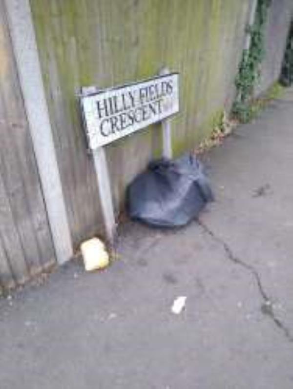 Please clear a bag of rubbish. Reported via Fix My Street-21b Hilly Fields Crescent, Honor Oak Park, SE13 7JF