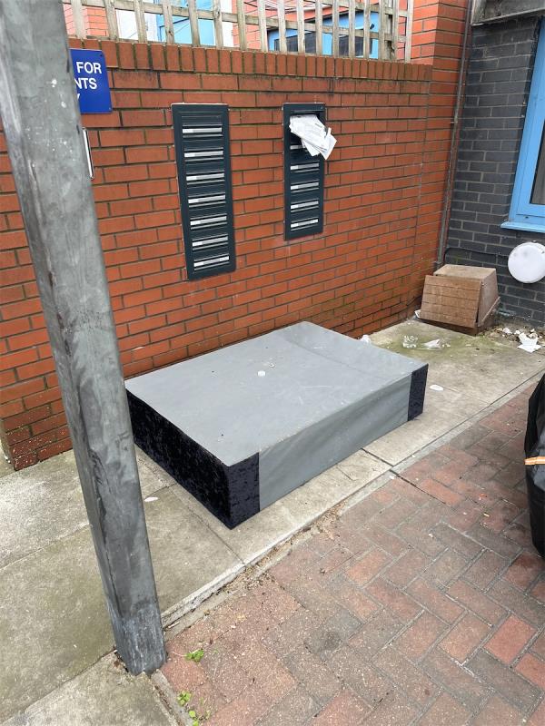 Drug users using this bed base to sit on and use drugs please remove -George Carver House, 9 Station Road, Forest Gate, London, E7 0EQ