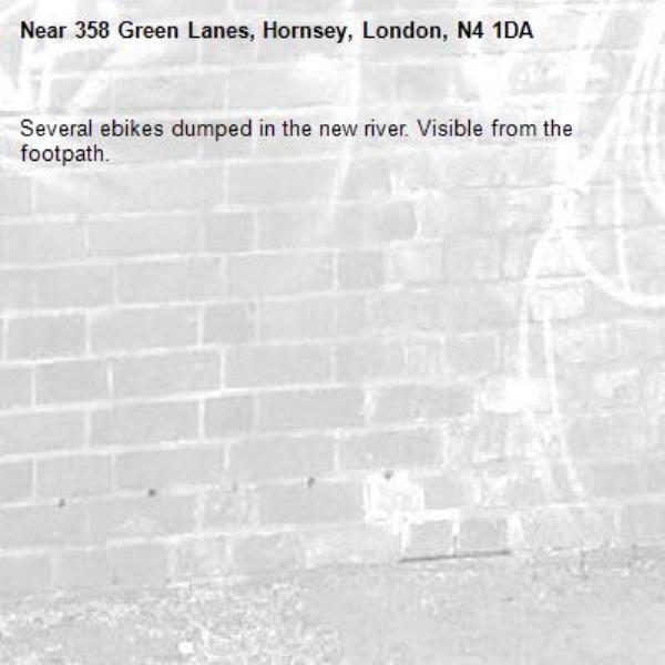 Several ebikes dumped in the new river. Visible from the footpath.-358 Green Lanes, Hornsey, London, N4 1DA