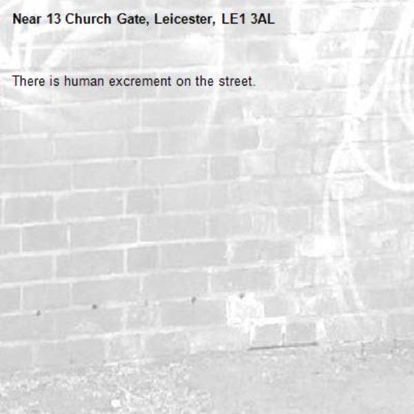 There is human excrement on the street. -13 Church Gate, Leicester, LE1 3AL