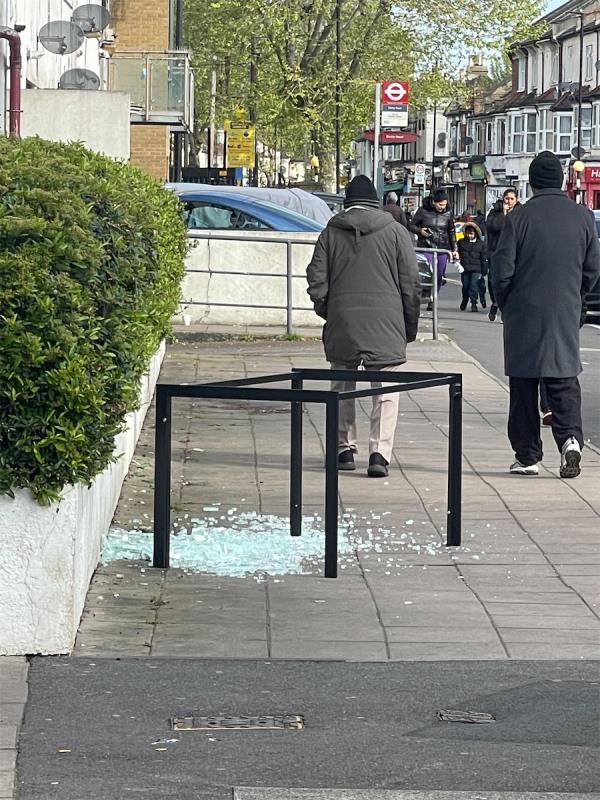 Broken table with broken glass near school -316 Katherine Road, Forest Gate, London, E7 8PG
