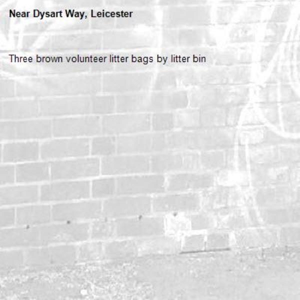 Three brown volunteer litter bags by litter bin -Dysart Way, Leicester