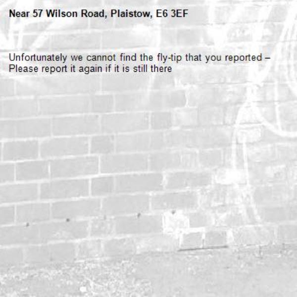Unfortunately we cannot find the fly-tip that you reported – Please report it again if it is still there-57 Wilson Road, Plaistow, E6 3EF