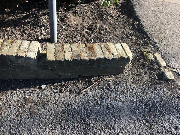 Opposite no 11 Silverdale. Please repair damaged boundary wall at entrance to car park-11 Thriffwood, Silverdale, London, SE26 4SH