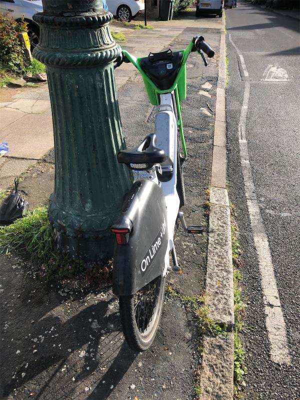 Please clear an abandoned lime bike-61 Durham Hill, Bromley, BR1 5NF
