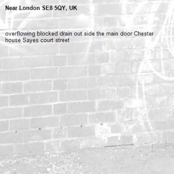 overflowing blocked drain out side the main door Chester house Sayes court street-London SE8 5QY, UK