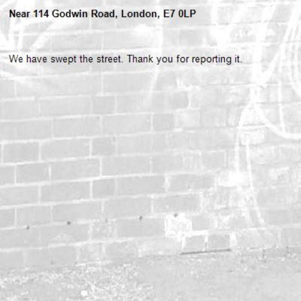 We have swept the street. Thank you for reporting it.-114 Godwin Road, London, E7 0LP