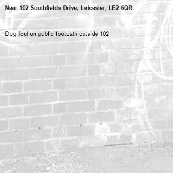 Dog foul on public footpath outside 102 -102 Southfields Drive, Leicester, LE2 6QR
