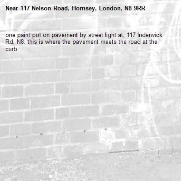 one paint pot on pavement by street light at, 117 Inderwick Rd, N8. this is where the pavement meets the road at the curb.-117 Nelson Road, Hornsey, London, N8 9RR