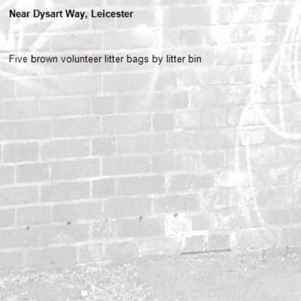 Five brown volunteer litter bags by litter bin -Dysart Way, Leicester