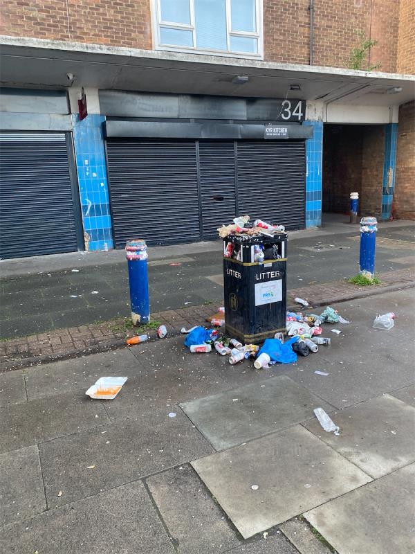 Overflowing street bins. Every week this is the same issue. We need these to be emptied daily as very busy area-32 Fife Road, Canning Town, London, E16 1QB