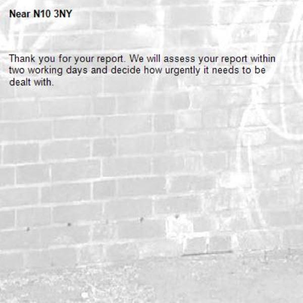 Thank you for your report. We will assess your report within two working days and decide how urgently it needs to be dealt with.-N10 3NY