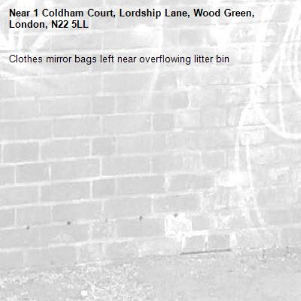 Clothes mirror bags left near overflowing litter bin-1 Coldham Court, Lordship Lane, Wood Green, London, N22 5LL