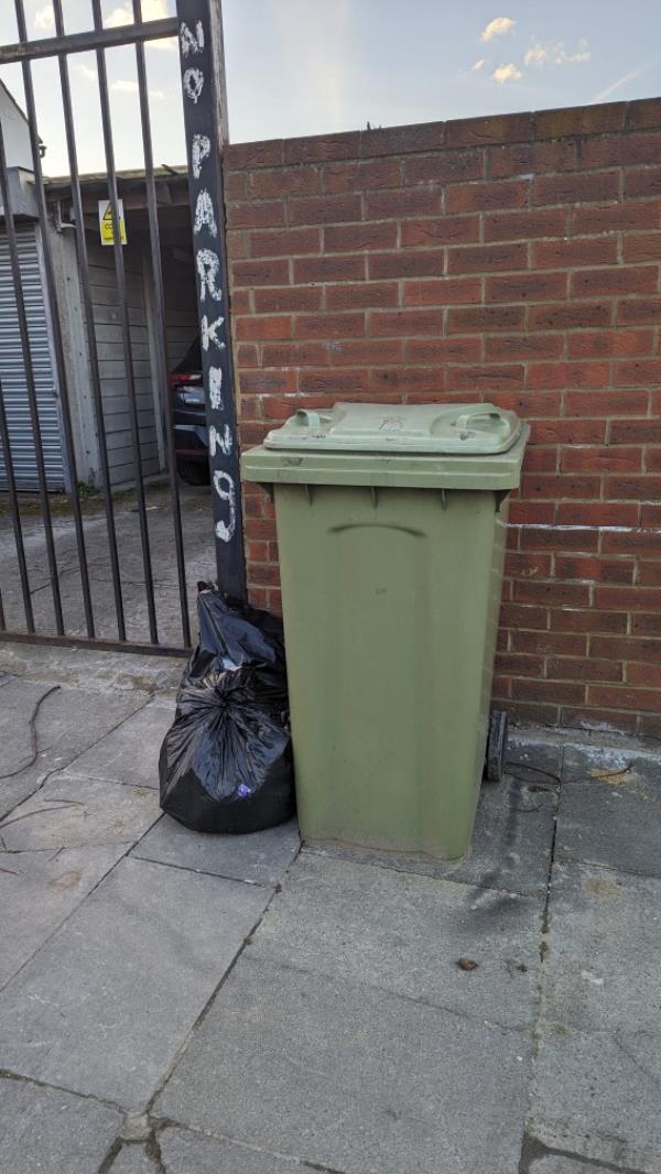 Discarded Green waste wheelie bin with non garden waste -159 Ruislip Road, Greenford, UB6 9RY