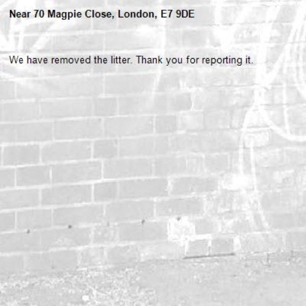 We have removed the litter. Thank you for reporting it.-70 Magpie Close, London, E7 9DE