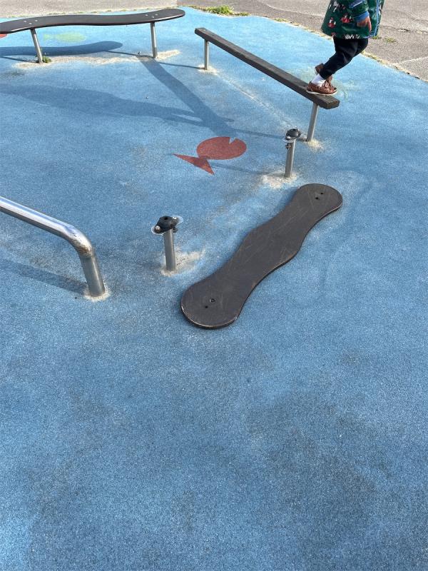 Park children play area needs fixing please. 
No option to choose for the reason above for the fixing. -110 Queens Road, Farnborough, GU14 6JX