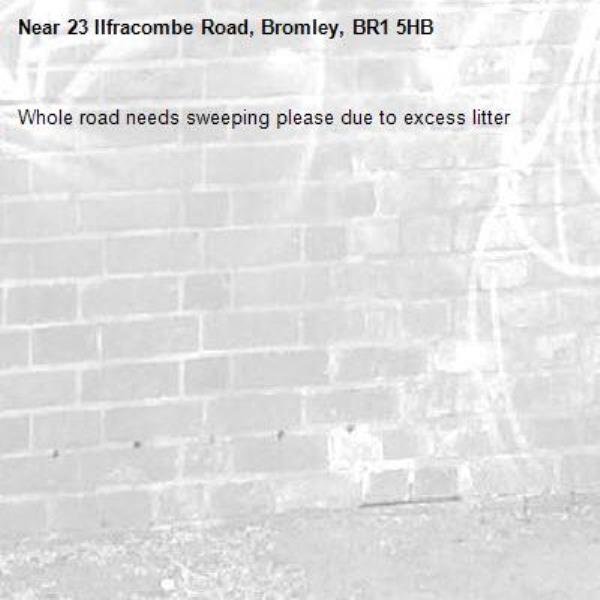 Whole road needs sweeping please due to excess litter -23 Ilfracombe Road, Bromley, BR1 5HB