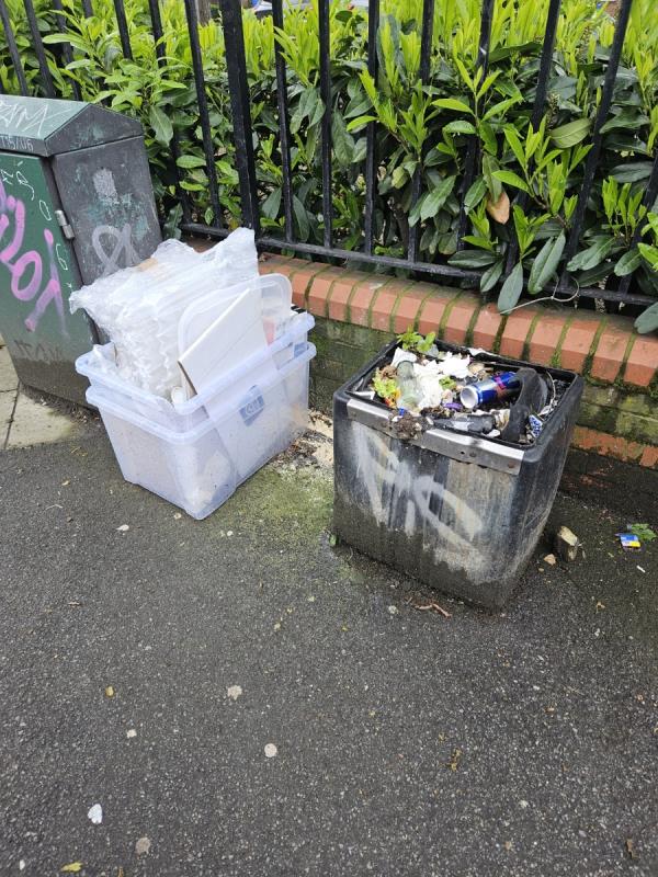 Boxes left at the pavement and also a big black box that people have been using as a made up bin (IT'S NOT A BIN). Both should be removed. Months there. Looks disgusting. Overflowing. Smells-21C, New Cross Road, London, SE14 5DS