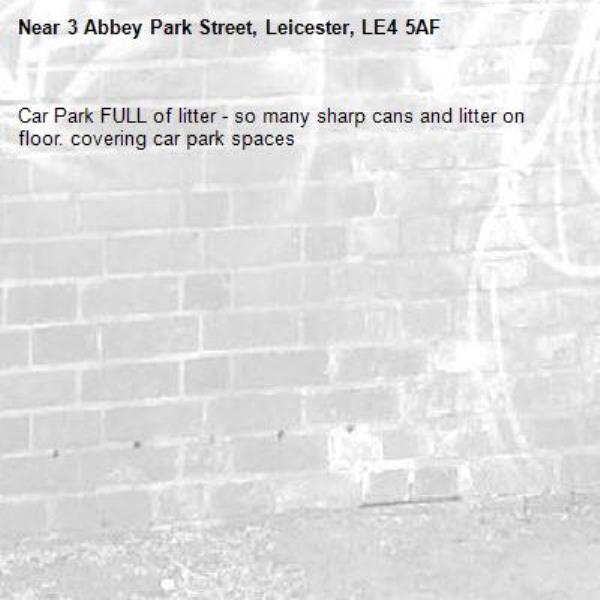 Car Park FULL of litter - so many sharp cans and litter on floor. covering car park spaces-3 Abbey Park Street, Leicester, LE4 5AF