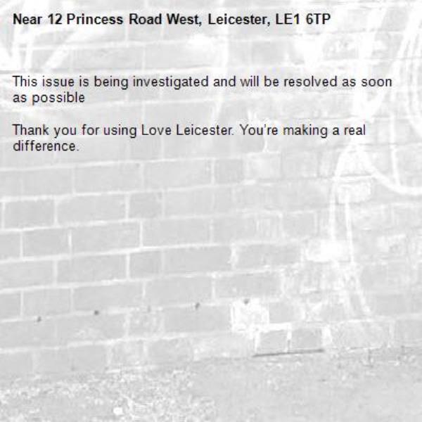 This issue is being investigated and will be resolved as soon as possible

Thank you for using Love Leicester. You’re making a real difference.

-12 Princess Road West, Leicester, LE1 6TP