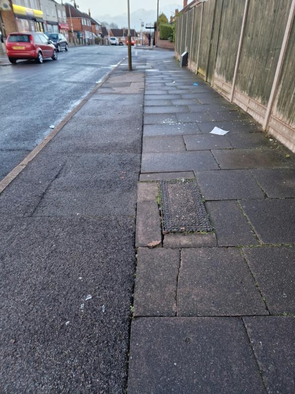 There's shards of glass around this area, and one glass bottle that would likely be used for vandalising. Please resolve this issue.-59 Burnham Drive, Leicester, LE4 0HQ