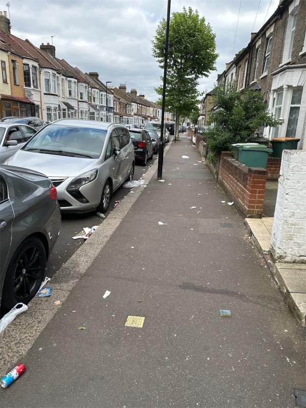Street cleaning needed rubbish over pavements and sides -7 Washington Road, East Ham, London, E6 1AJ