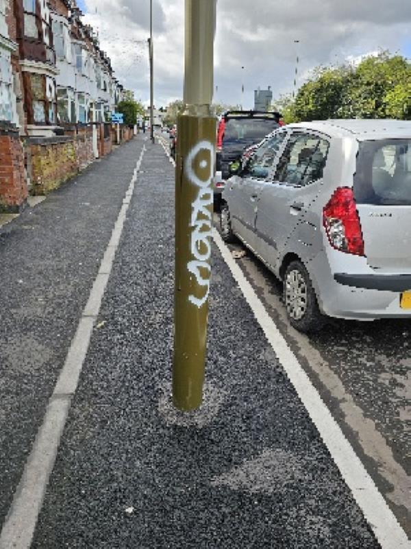Around half a dozen lamposts tagged along Fosse Road North both sides. Hard not to miss them -20 Fosse Road North, Leicester, LE3 5EQ
