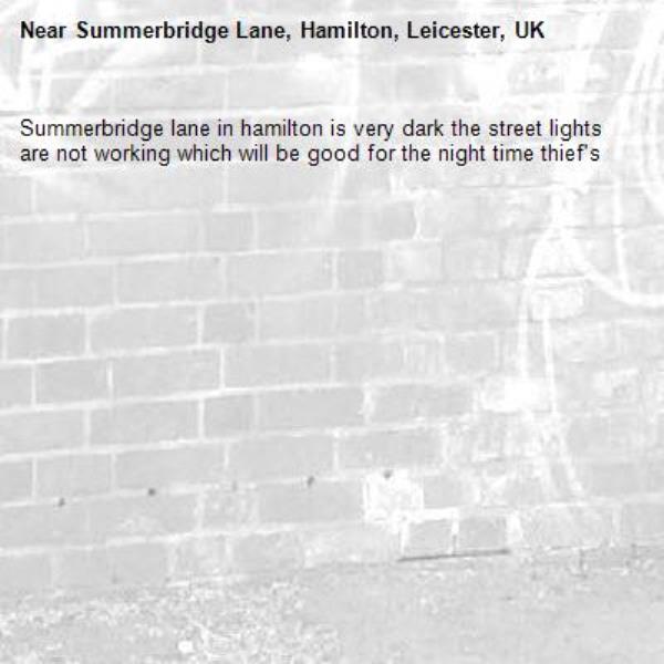 Summerbridge lane in hamilton is very dark the street lights are not working which will be good for the night time thief&#39;s -Summerbridge Lane, Hamilton, Leicester, UK