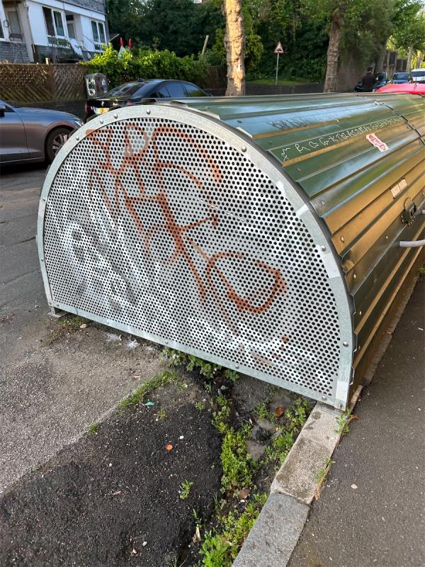 Graffiti on bike hanger-Hathway Terrace, London
