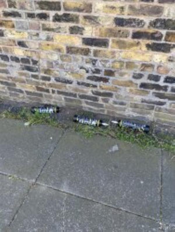 There are discarded FastGas cylinders on the pavement.
Reported via Fix My Street-Birkhall Road SE6