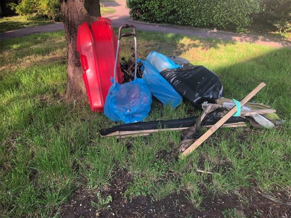 Please clear flytip from grass verge-41 Beckenham Hill Road, Bellingham, Bromley, SE6 3NY
